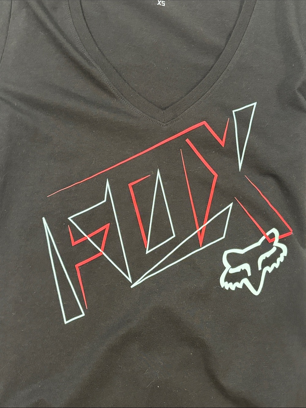 Fox Black V-Neck Tee with Mint Green & Red Graphic XSmall - Picture 7 of 7